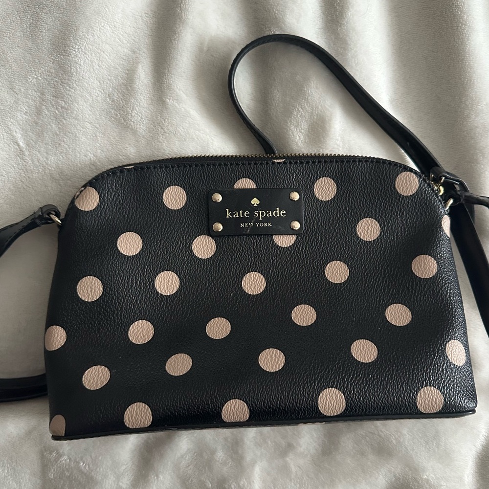 3/$50-  Kate Spade Wellesley Hanna Black and Cream Polka Dot Crossbody Bag